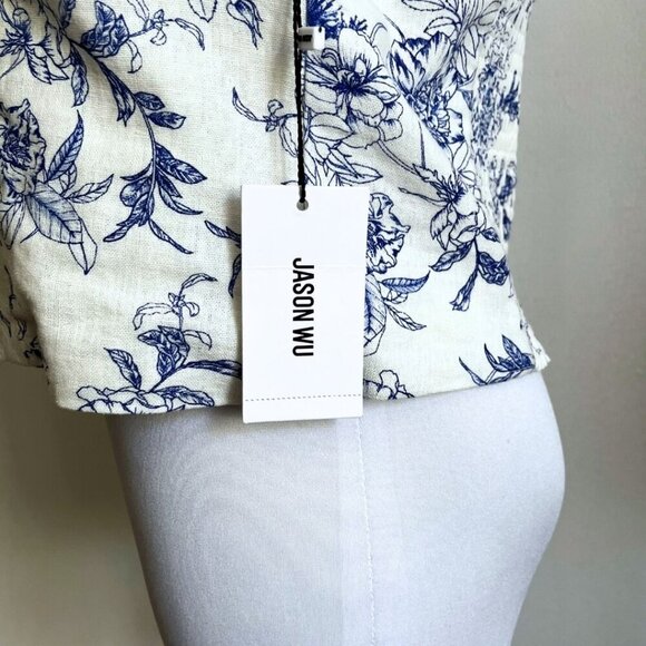 NWT JASON WU WHITE BLUE FLORAL LINEN BLEND HALTER BLAZER TOP WA50348-101-6PA - 2 - Picture 5 of 12